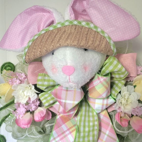 Spring Easter Bunny Rabbit Wreath  Farmhouse Cottage Traditional - Picture 8 of 11